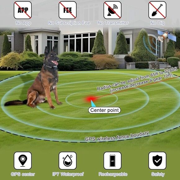 GPS Wireless Dog Fence,Dog Collar Electric Fence,Electric Wireless Pet Fence - Picture 5 of 8